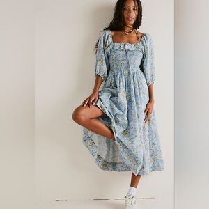Free People Oasis Midi Dress - Blue Floral